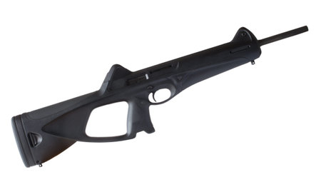 Polymer stocked semi automatic carbine isolated on white