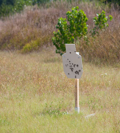 One steel target for handgun practice waiting down rangeの写真素材