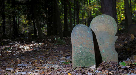 Pair of grave markers together in old Scottish cemeteryの写真素材