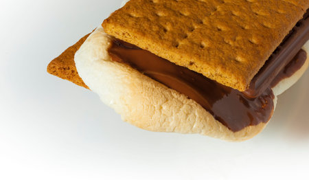 S'more with roasted marshmallow and melted chocolate between graham crackers