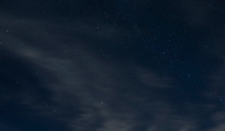Sky and clouds at night over Lake Tillery in North Carolina at nightの写真素材