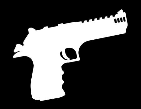 Large semi automatic handgun silhouette that is on a black background.の写真素材