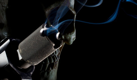 3D rendering on a skull behind with a smoking gun barrel up front to portray a ghost gun