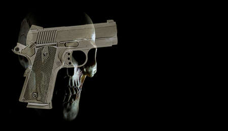 3D rendering that illustrates a ghost gun pistol with skullの写真素材