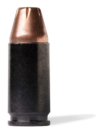 hollow point bullet on 9 mm ammunition with a black case