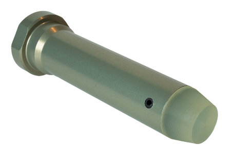 AR-15 buffer weight with a yellow metallic main tube and translucent polymer tip isolated in a studio shot.の写真素材
