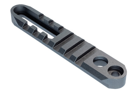 Rail that goes on a weapon's sling swivel studs for mounting accessories isolated on a  white background.の写真素材