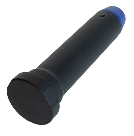Assault rifle buffer weight with a blue polymer tips and black main metal body isolated in a studio shot.の写真素材