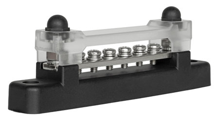Bus bar designed for small projects with a black insulator and transparent top isolated on a white background..の写真素材