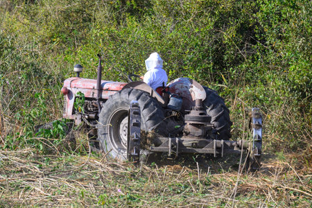 Agricultural tractor in the field in the Pantanal in Brazilの写真素材