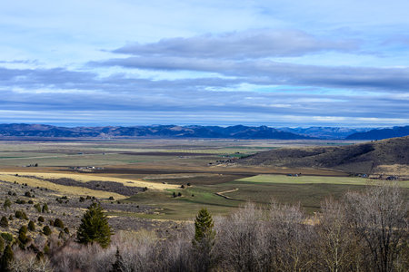 View of the foothills of Yellowstone National Park in Wyoming in winterの写真素材