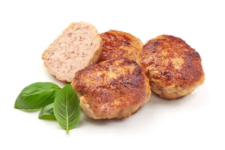 Grilled cutlets, fried meat balls, isolated on white background.の写真素材