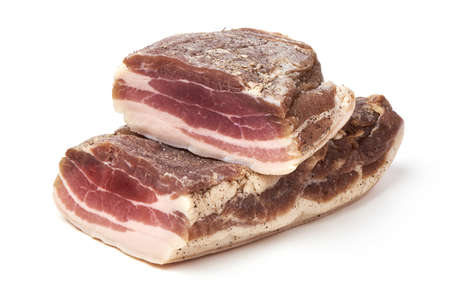 Smoked rustic farmer meat, isolated on white backgroundの写真素材