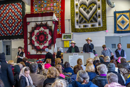 Bart, PA, USA - March 3, 2018: Quilts are just one the many items being sold at the annual Mud Sale at the Bart Fire Company.のeditorial素材