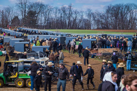 Gordonville, PA, USA - March 10, 2018: A large crowd gathers at the annual Lancaster County Mud Sale at the Gordonville Fire Company.のeditorial素材