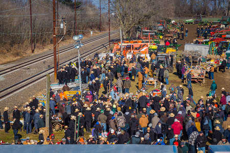 Gordonville, PA, USA - March 10, 2018: A large crowd gathers at the annual Lancaster County Mud Sale at the Gordonville Fire Company.のeditorial素材