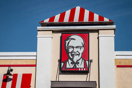 Lancaster, PA, USA - February 19, 2017: A KFC Restaurant, previously known as Kentucky Fried Chicken, is an American fast food chain with over 20,000 locations that specializes in fried chicken.のeditorial素材
