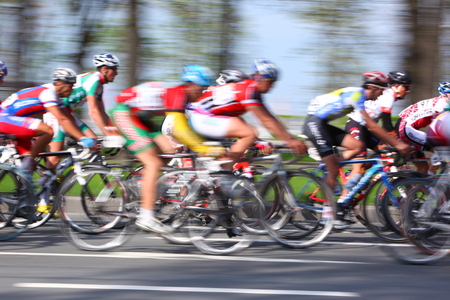 Participants and athletes riding bikes, mass startのeditorial素材
