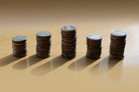 Thai bath coin arranged together