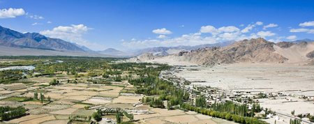 Indus river - view from roof of Tiksey monastery, Ladakh, Indiaの写真素材