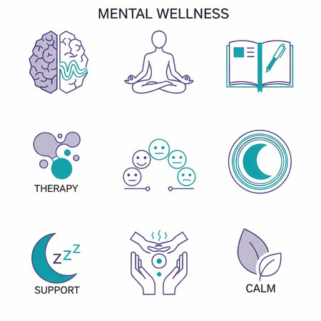 Vector set of flat line icons and pictograms for mental health.のイラスト素材