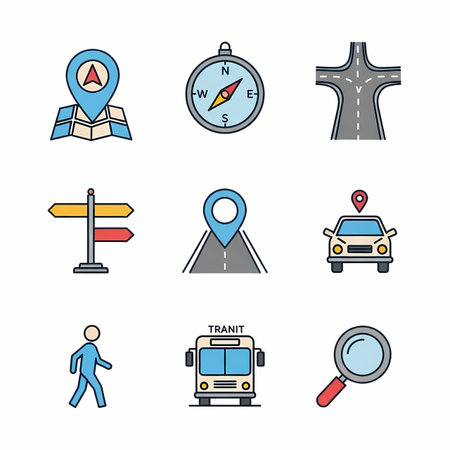 Set of flat line icons of transport and navigation. Vector illustration.のイラスト素材