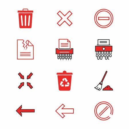 Set of red vector icons on the theme of waste recycling and environmental protection.のイラスト素材