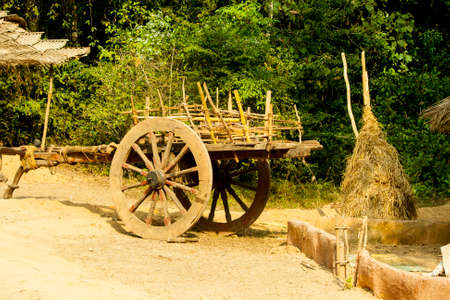 A rural village scene with bullockcart, Indiaの写真素材