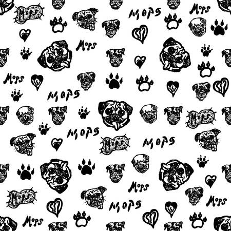 Doodle Mops Dog Patternのイラスト素材