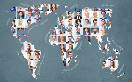 All about people. Collage of diverse multi-ethnic and mixed age people expressing different emotionsの写真素材