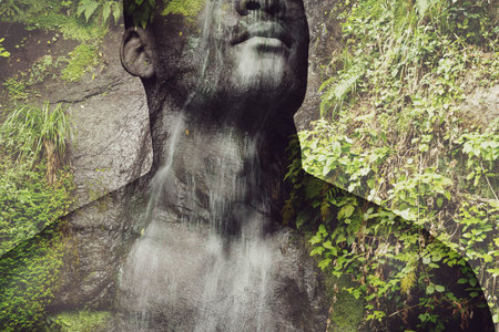 Feel the nature. Digitally composed close-up picture of shirtless young African man over the picture...