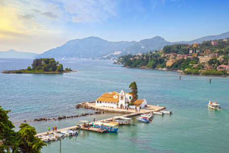Mouse Island and the Vlacherna Monastery on the Kanoni peninsula of Corfu.のeditorial素材