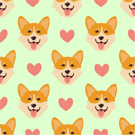 Seamless pattern with corgi. Background with a pattern of a dogs face. Vector flat illustration.のイラスト素材
