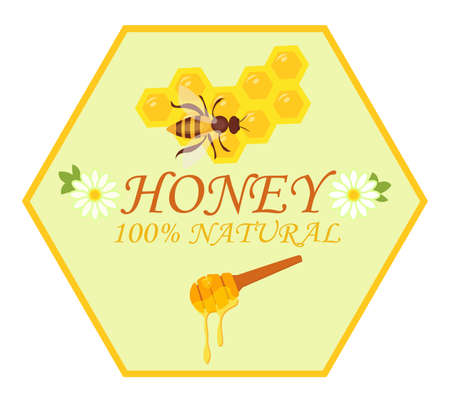 Natural product honey label design. Vector flat illustration.のイラスト素材