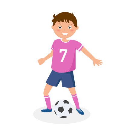 Cute boy is a football player. Vector flat Illustration.のイラスト素材