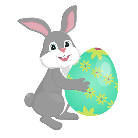 Paschal rabbit with a colorful egg. Vector illustration in cartoon style.のイラスト素材
