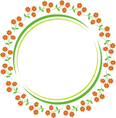 Flowers round frame. vector illustration in cartoon styleのイラスト素材