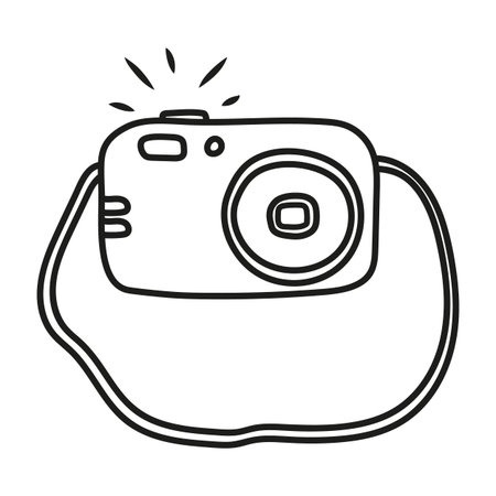 Camera, shooting equipment. digital technology. Sketch icon, vector illustration in doodle style.
