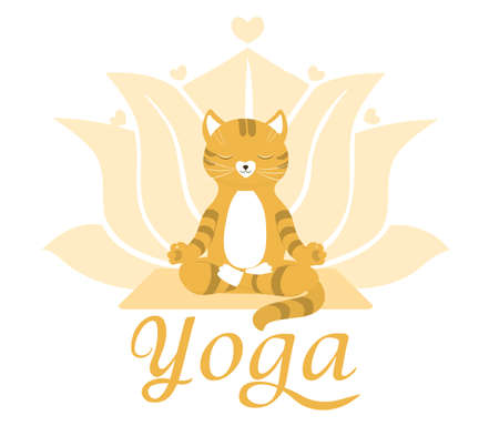 Cartoon funny red cats doing yoga position isolated on white background. Vector illustrationのイラスト素材