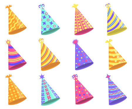 Party hat set isolated on a white. Vector illustrationのイラスト素材