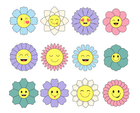 Happy and happy floral emoticons. Vector illustrationのイラスト素材