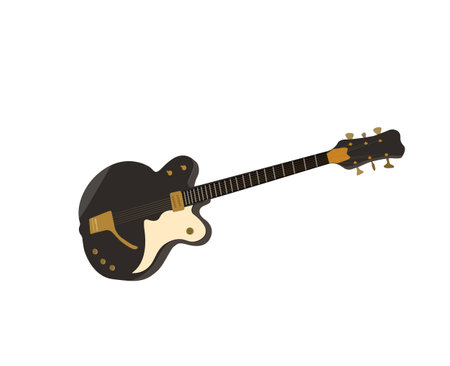 Music notes with guitar player Vector flat illustration.のイラスト素材