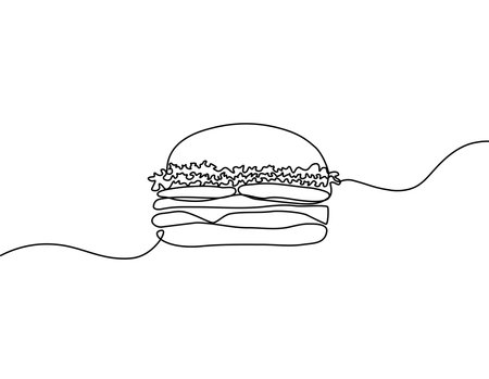 Hamburger made of one continuous line Vector illustrationのイラスト素材