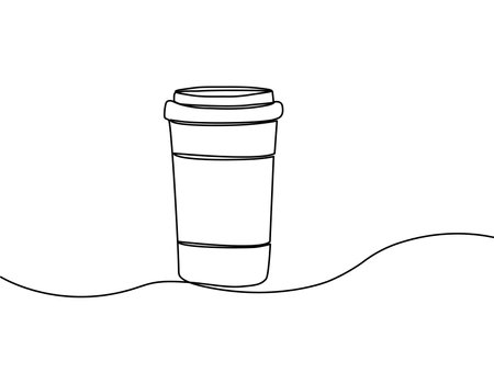 Paper cup of coffee in continuous line drawing. Vector illustrationのイラスト素材