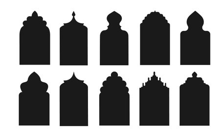 Islamic frames shape of a window or door arch. Arab frame set. Vector illustrationのイラスト素材