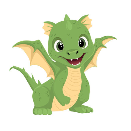 ute cartoon green baby dragon.Vector Illustrationのイラスト素材