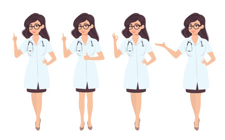 Doctor with stethoscope set in different poses.Vector illustrationのイラスト素材