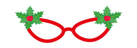 New Years glasses with christmas tree,snowman Carnival sunglasses. Vector illustration.のイラスト素材