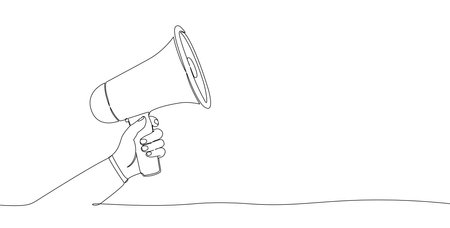 One line drawing hand with megaphone. Vector illustrationのイラスト素材