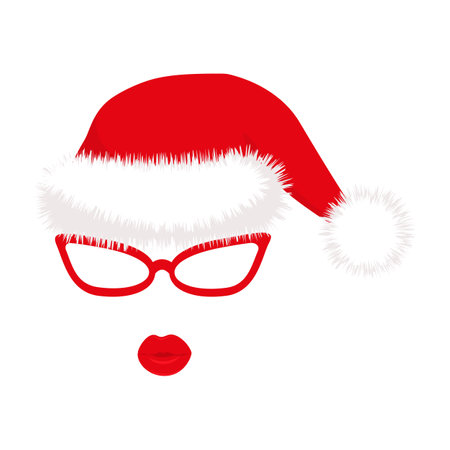 Santa hats, glasses and lips. New Year cliparts. Props for Christmas photo booth. Vector illustration.のイラスト素材